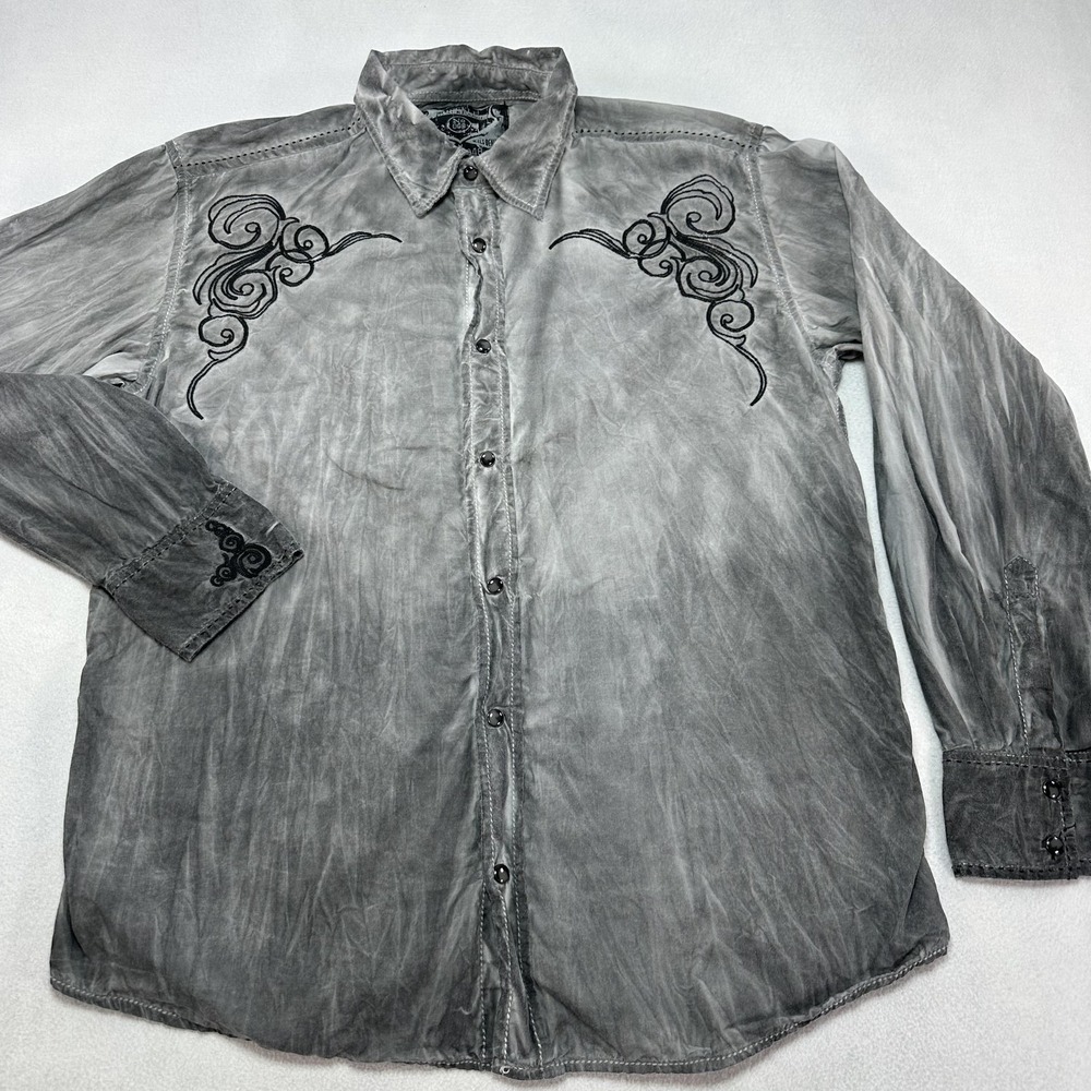 Buckle Black Pearl Snap Shirt Mens XL Gray Western Embroidered Long Sleeve Slim